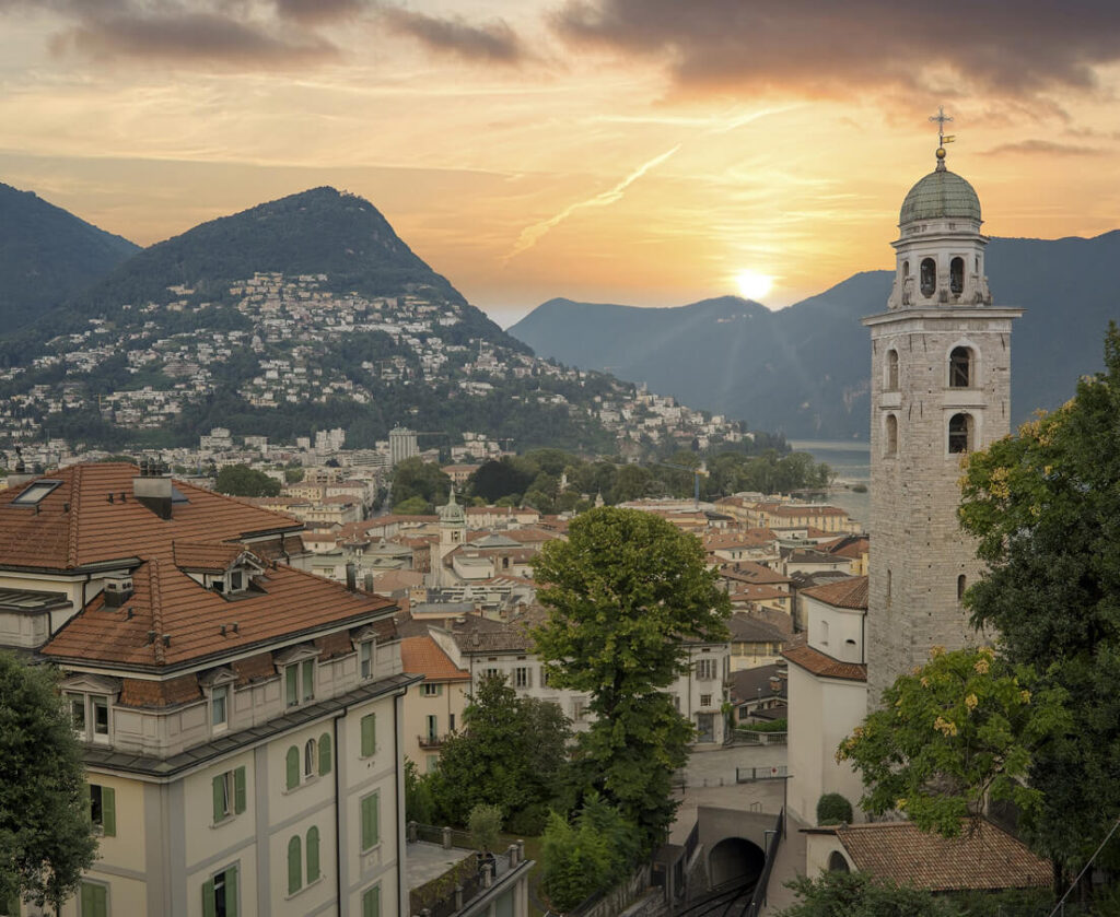 Panoramic view of Lugano, Ticino, Switzerland